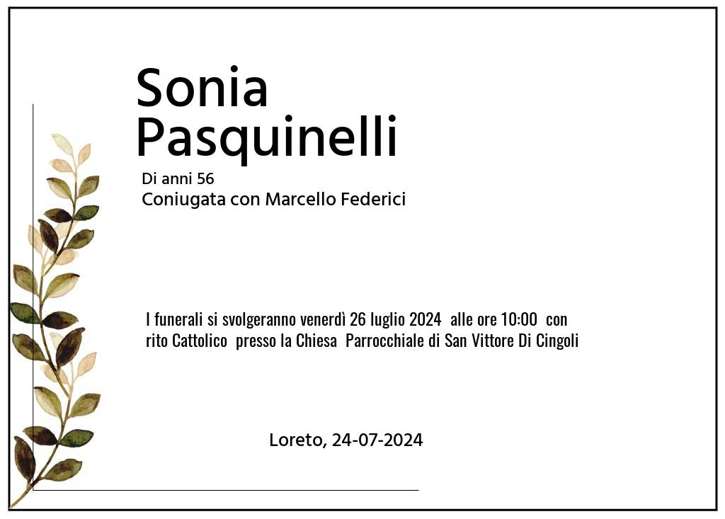 Manifesto funebre di Sonia  Pasquinelli Loreto