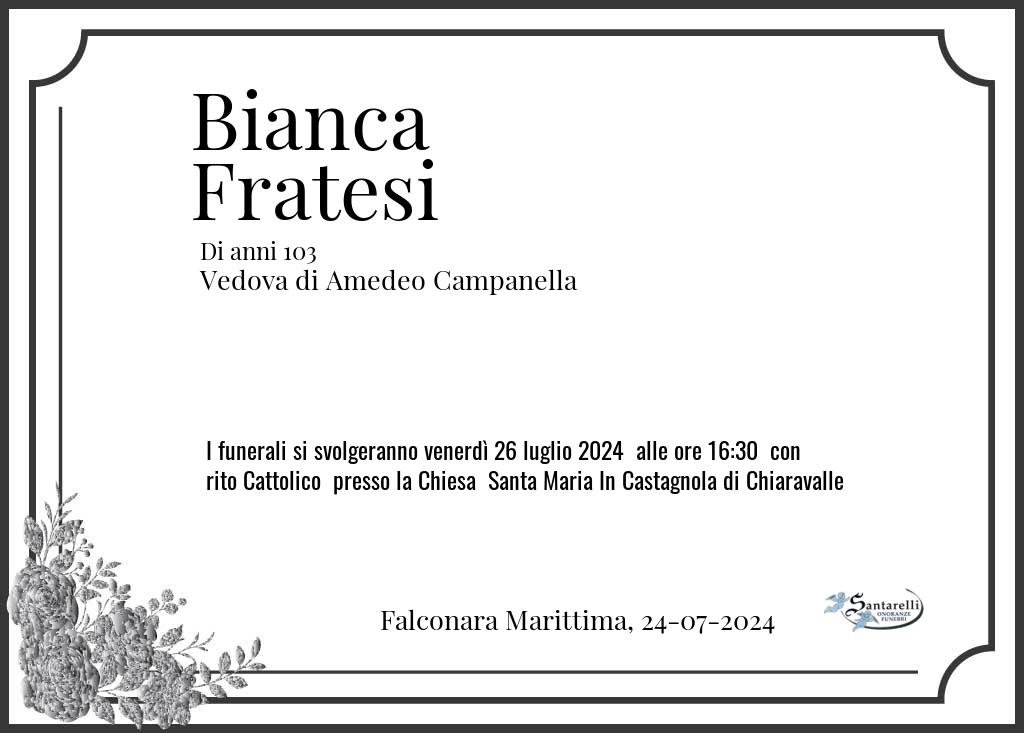 Manifesto funebre di Bianca  Fratesi Falconara Marittima