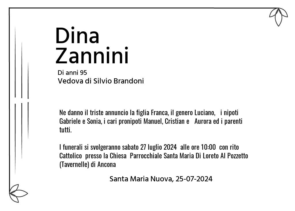 Manifesto funebre di Dina  Zannini Santa Maria Nuova