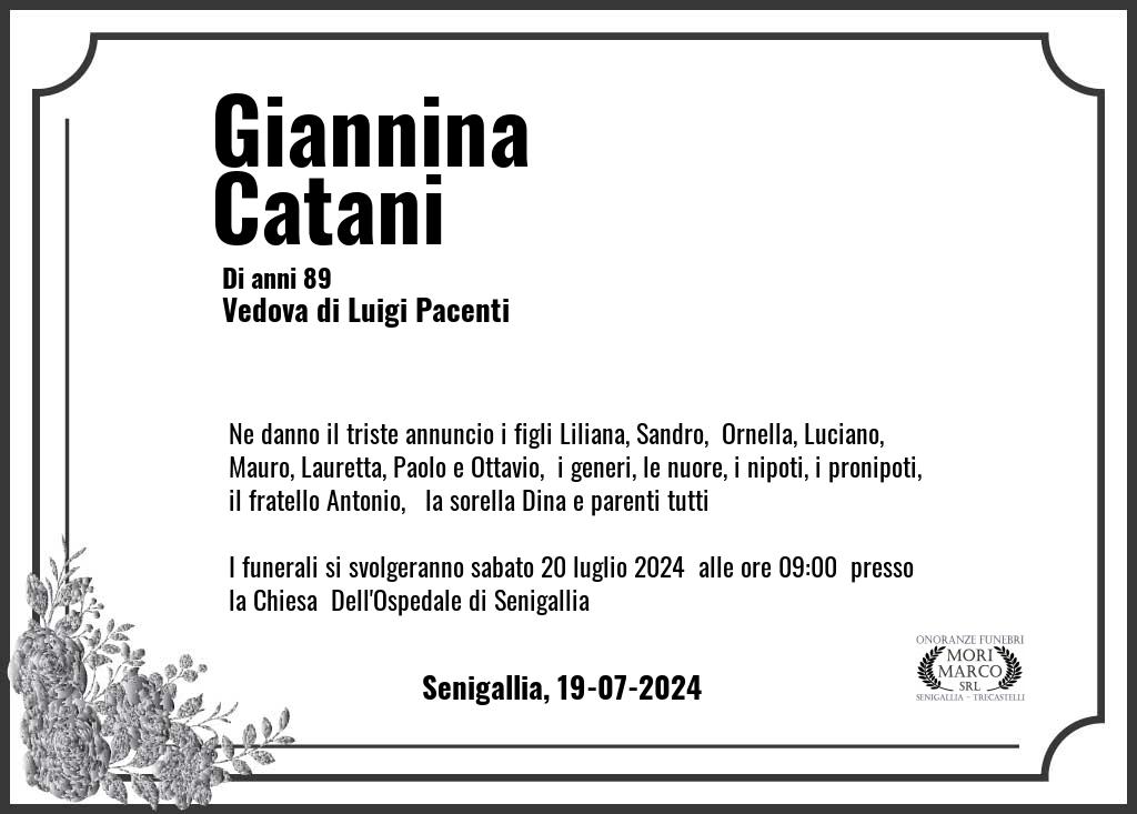 Manifesto funebre di Giannina  Catani Senigallia