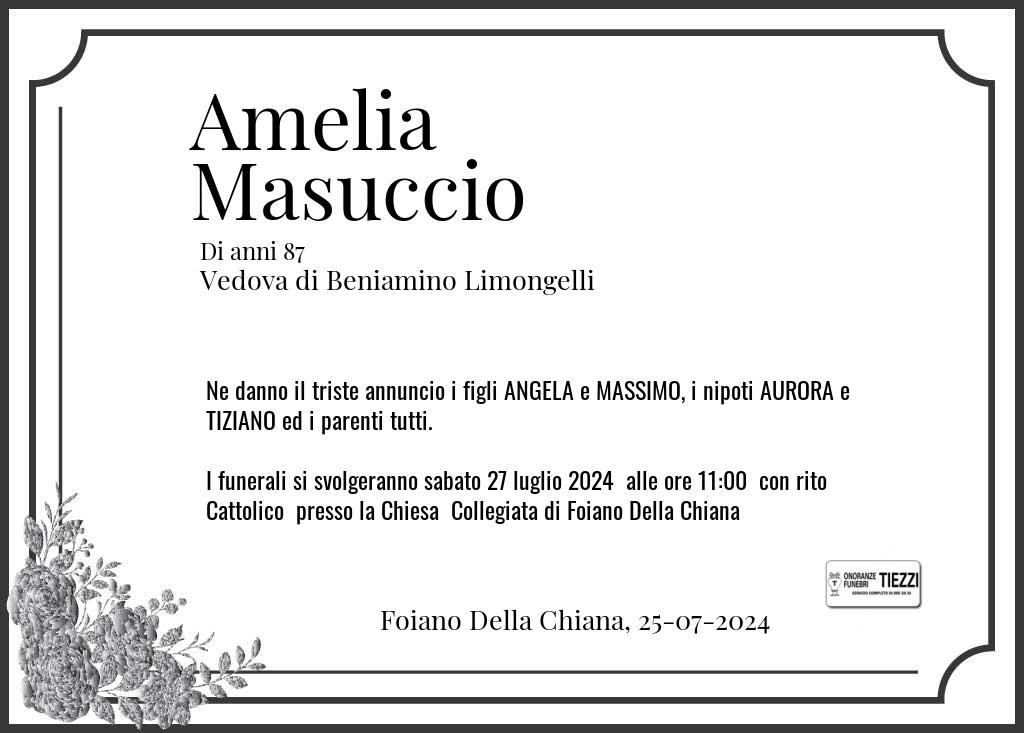 Manifesto funebre di Amelia  Masuccio Foiano Della Chiana