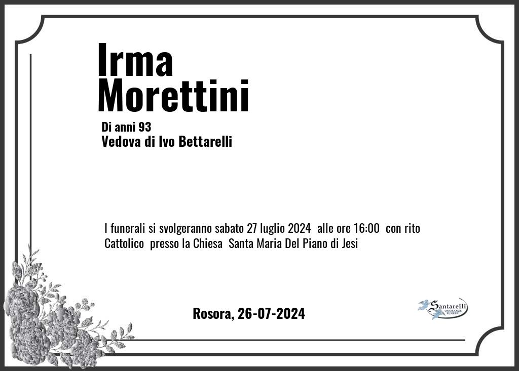 Manifesto funebre di Irma  Morettini Rosora