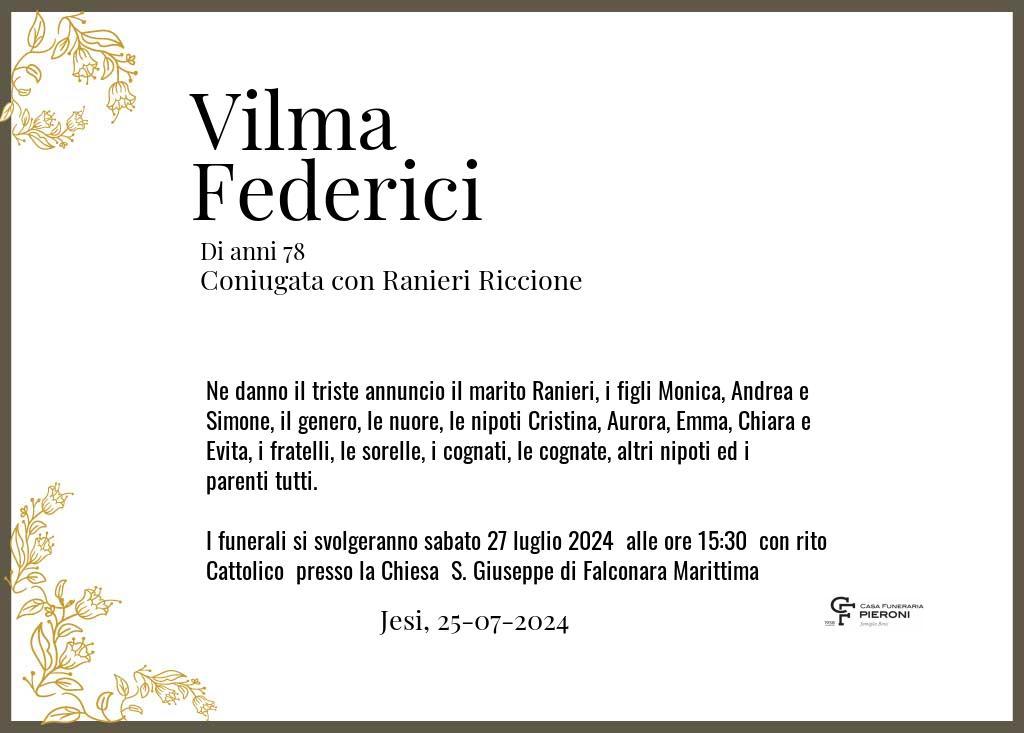 Manifesto funebre di Vilma  Federici Jesi