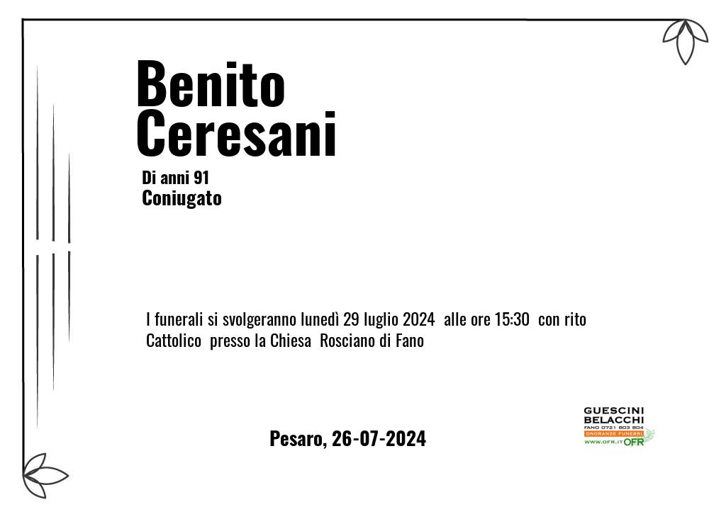 Manifesto funebre di Benito  Ceresani Pesaro