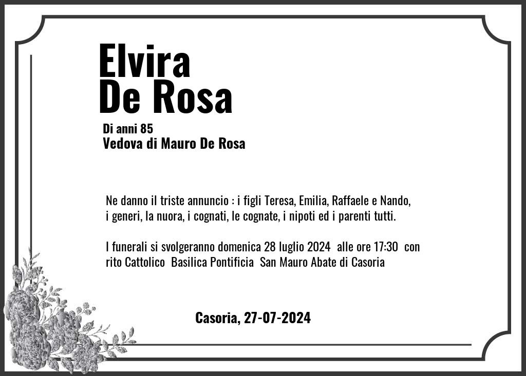 Manifesto funebre di Elvira  De Rosa Casoria