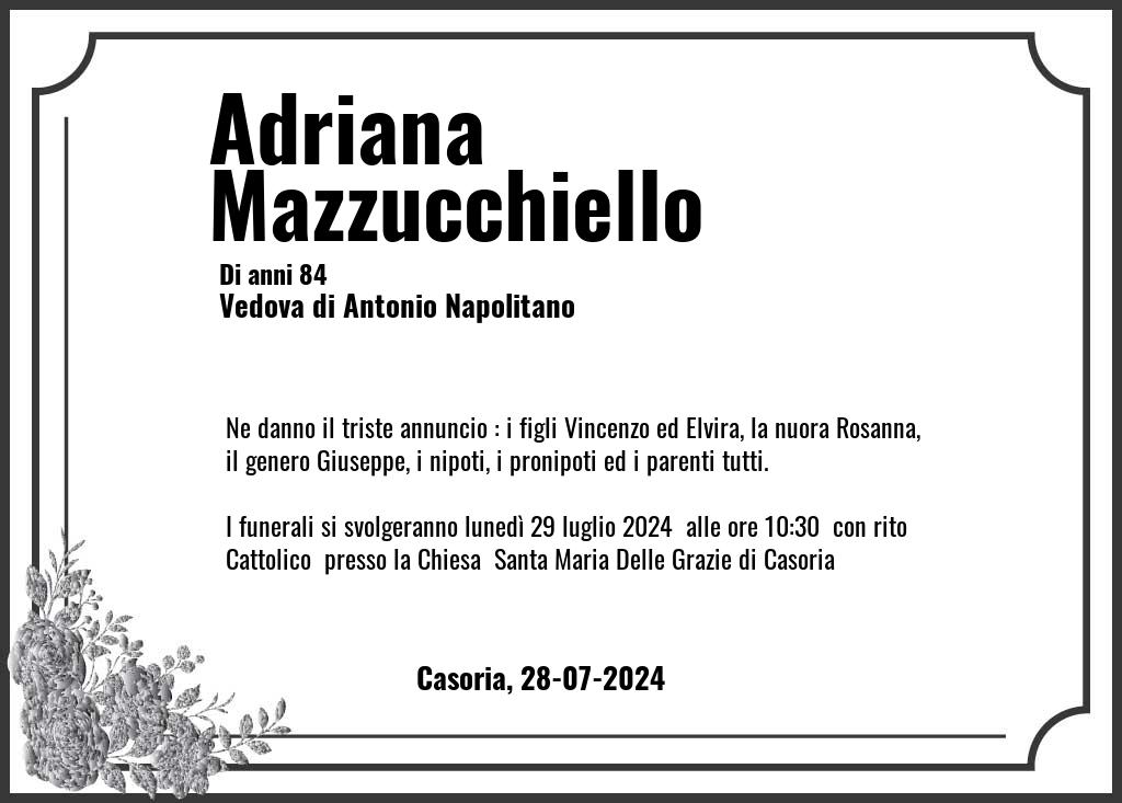 Manifesto funebre di Adriana  Mazzucchiello Casoria