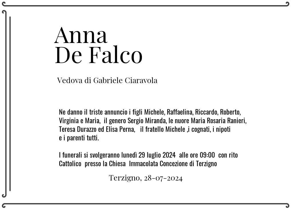 Manifesto funebre di Anna  De Falco Terzigno