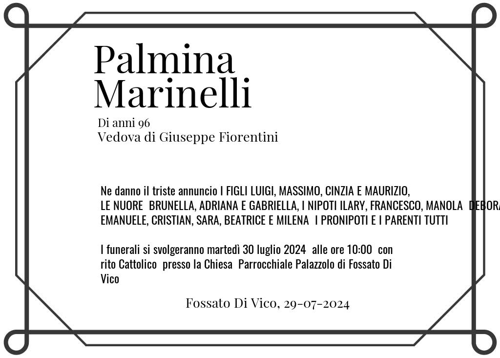 Manifesto funebre di Palmina  Marinelli Fossato Di Vico