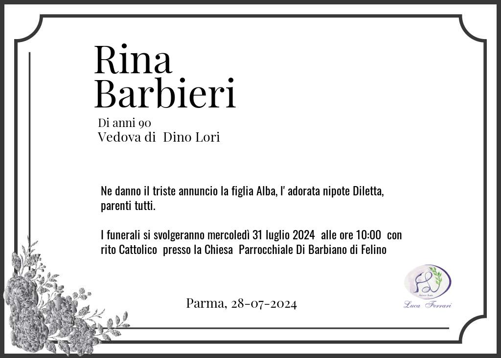 Manifesto funebre di Rina  Barbieri Parma