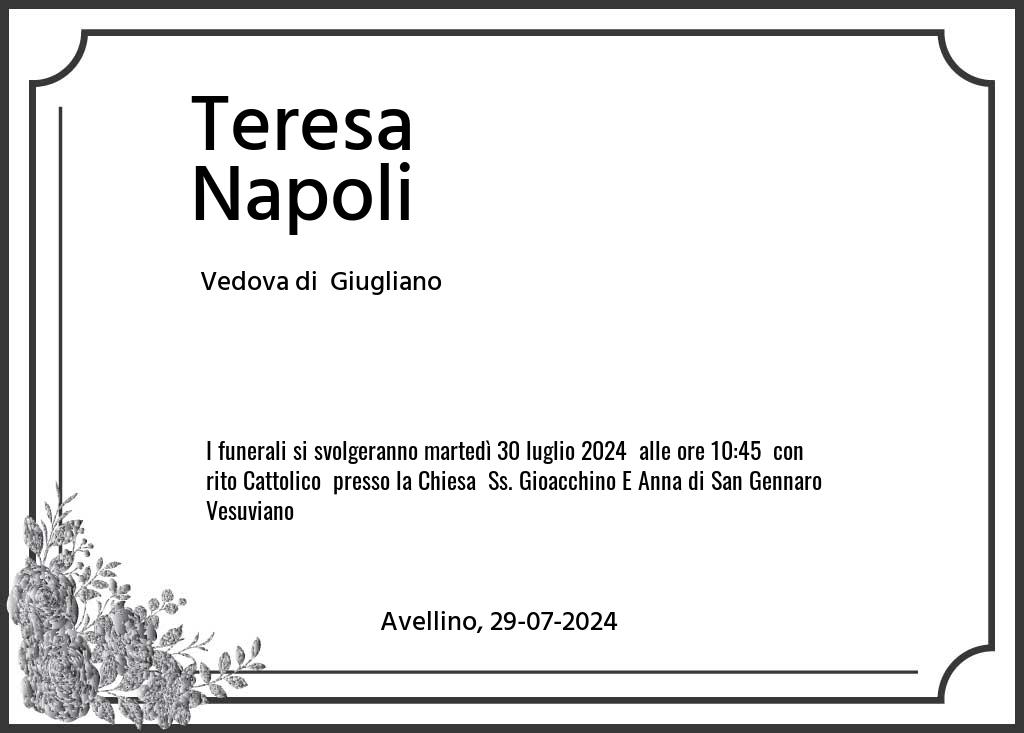 Manifesto funebre di Teresa  Napoli Avellino