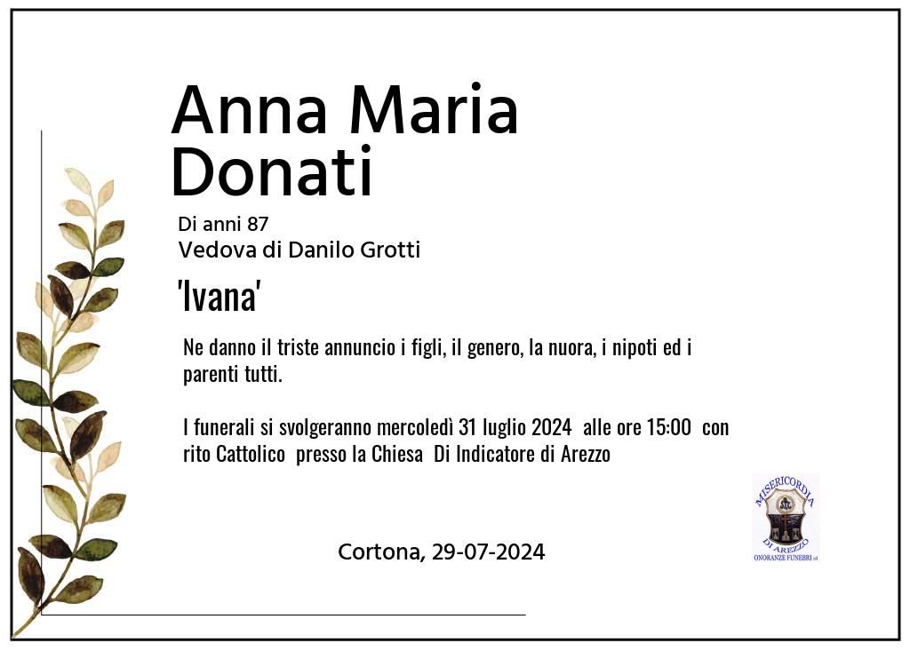 Manifesto funebre di Anna Maria Ivana Donati Cortona