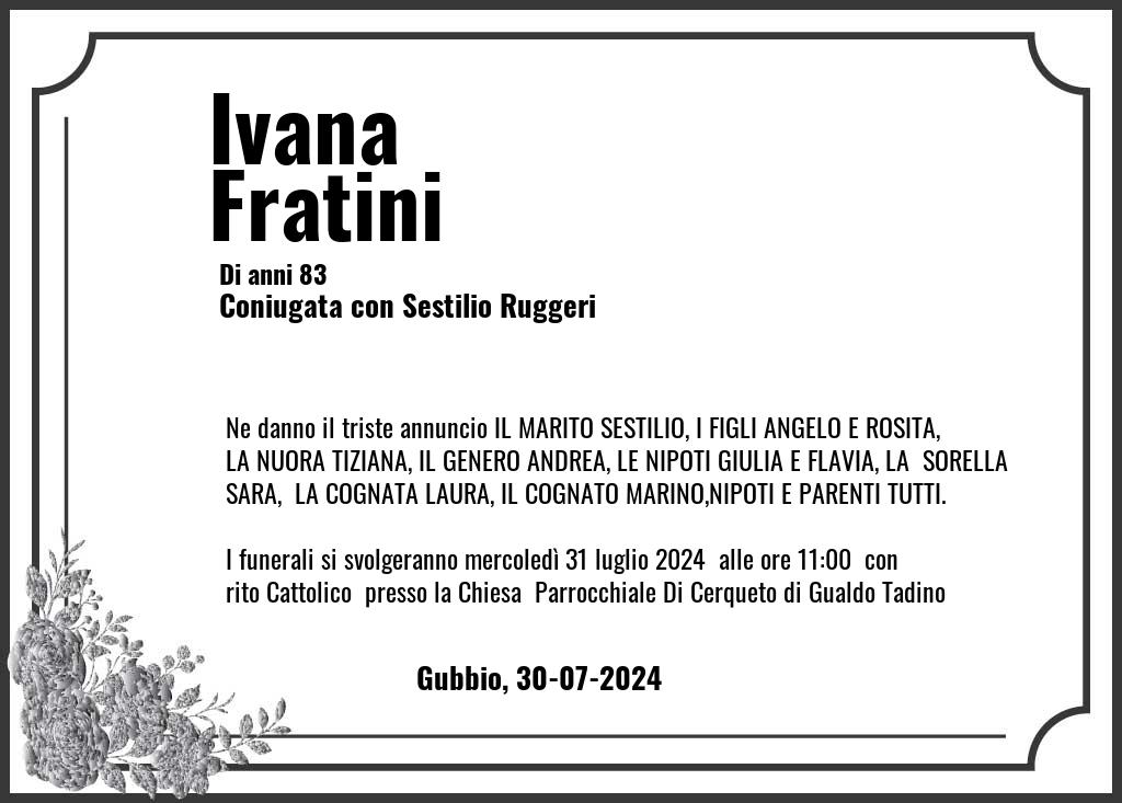 Manifesto funebre di Ivana  Fratini Gubbio