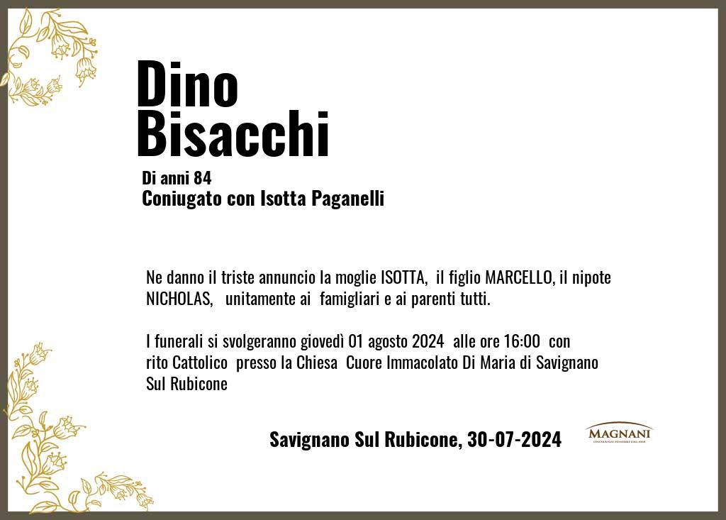 Manifesto funebre di Dino  Bisacchi Savignano Sul Rubicone