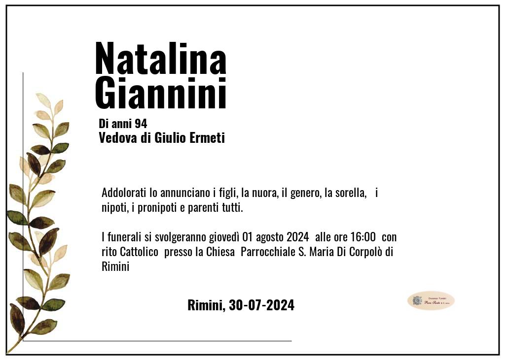 Manifesto funebre di Natalina  Giannini Rimini