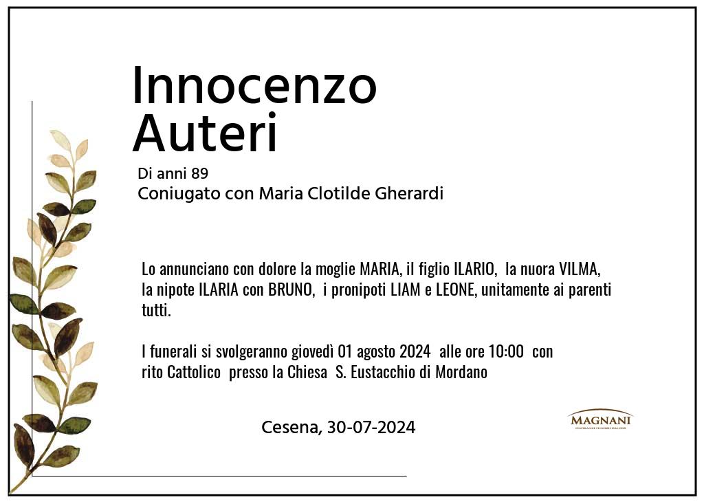 Manifesto funebre di Innocenzo  Auteri Cesena