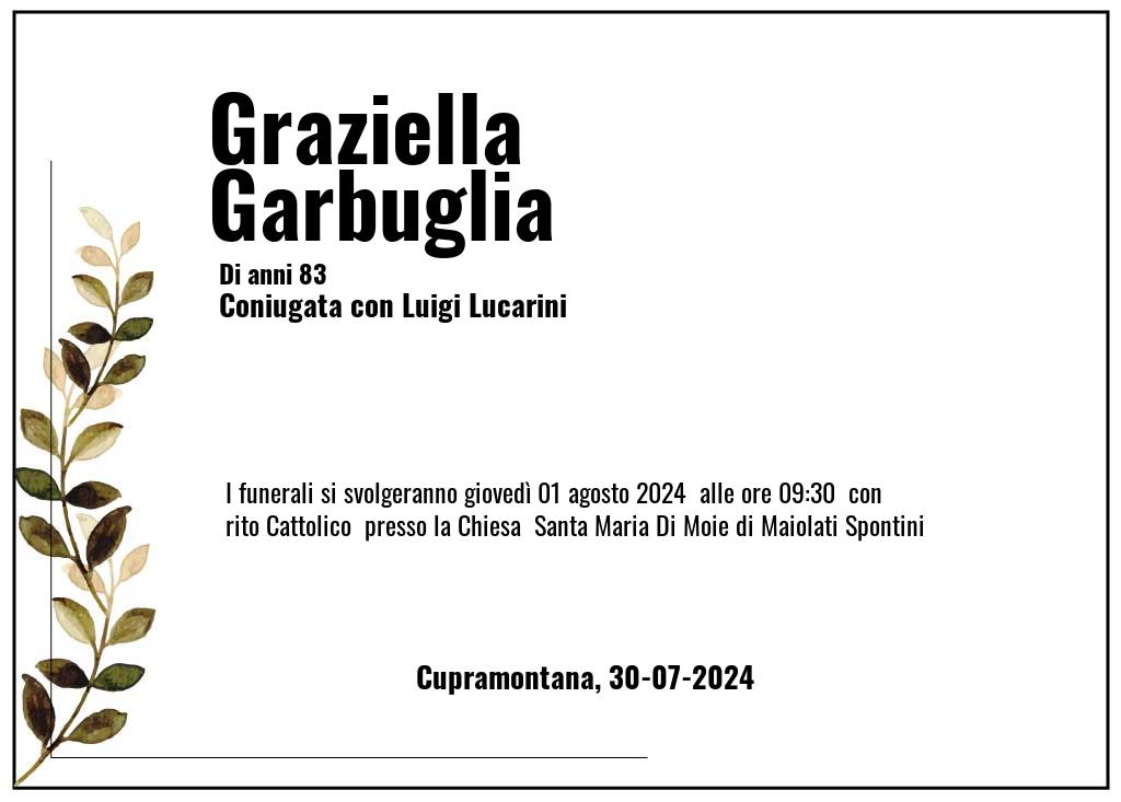 Manifesto funebre di Graziella  Garbuglia Cupramontana