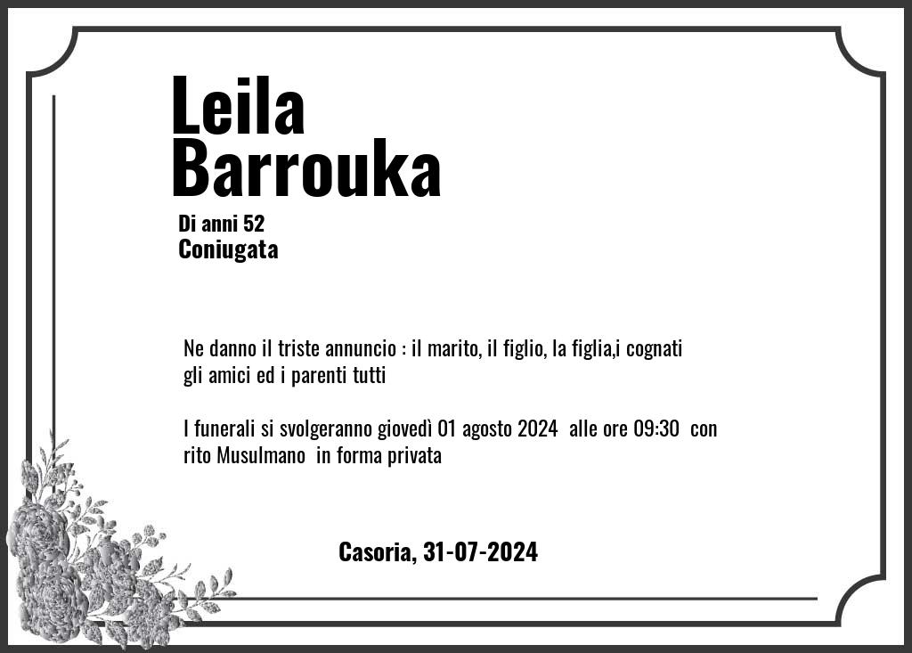 Manifesto funebre di Leila  Barrouka Casoria