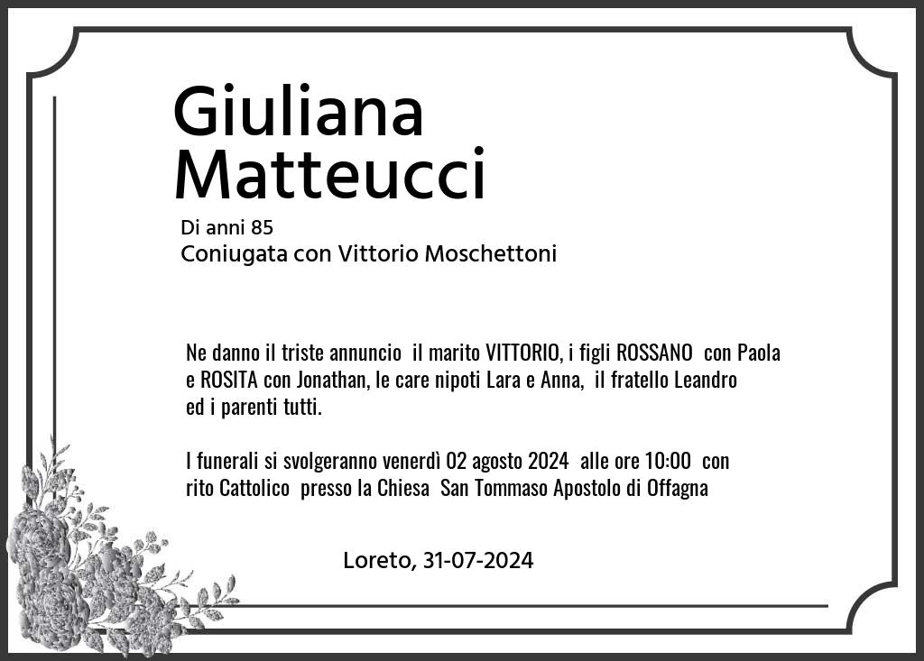 Manifesto funebre di Giuliana  Matteucci Loreto