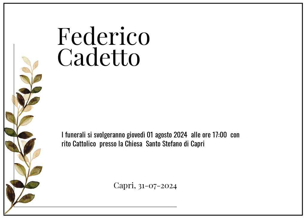 Manifesto funebre di Federico  Cadetto Capri