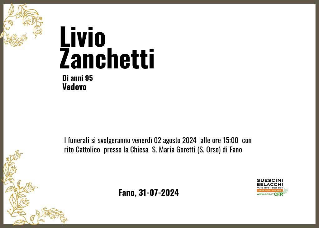 Manifesto funebre di Livio  Zanchetti Fano