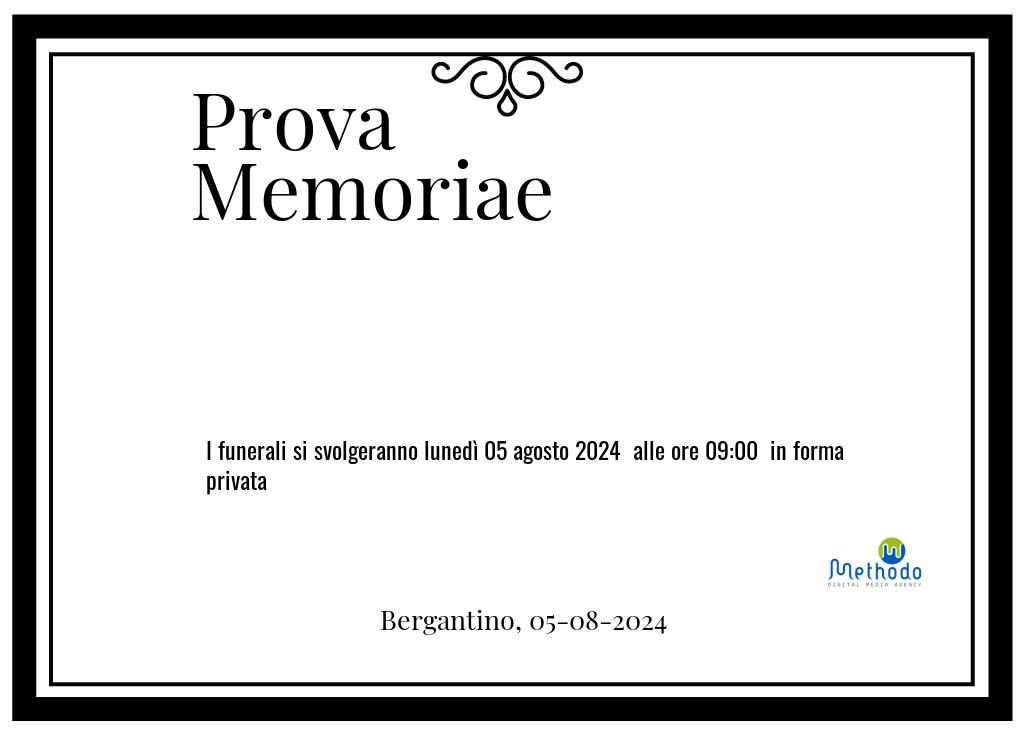 Manifesto funebre di Prova  Memoriae Bergantino