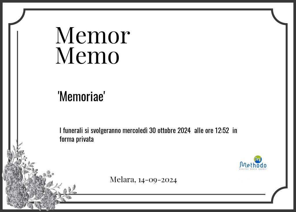 Manifesto funebre di Memor Memoriae Memo Melara