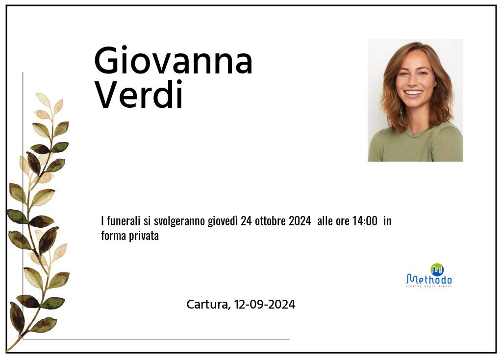 Manifesto funebre di Giovanna  Verdi Cartura