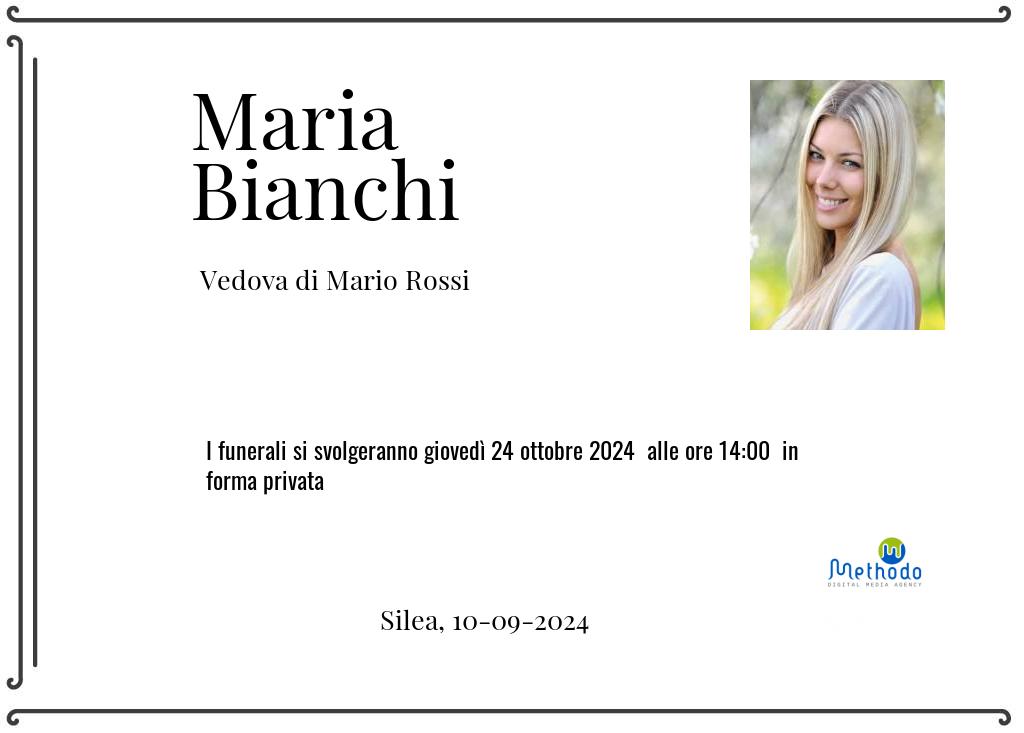 Manifesto funebre di Maria  Bianchi Silea