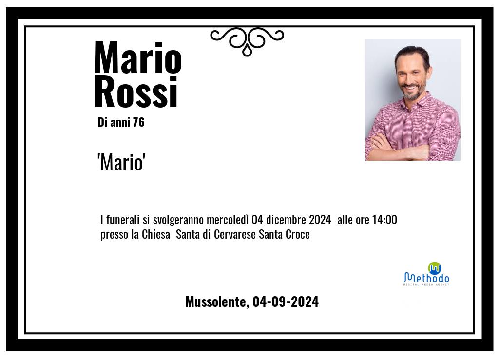 Manifesto funebre di Mario Mario Rossi Mussolente