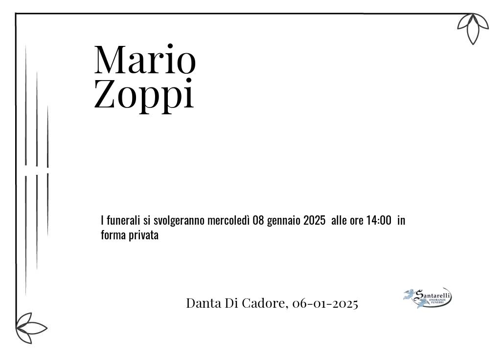 Manifesto funebre di Mario  Zoppi Danta Di Cadore