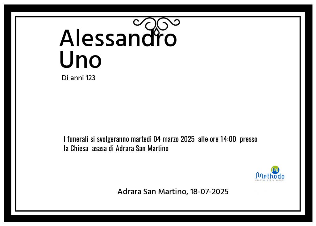 Manifesto funebre di Alessandro  Uno Adrara San Martino