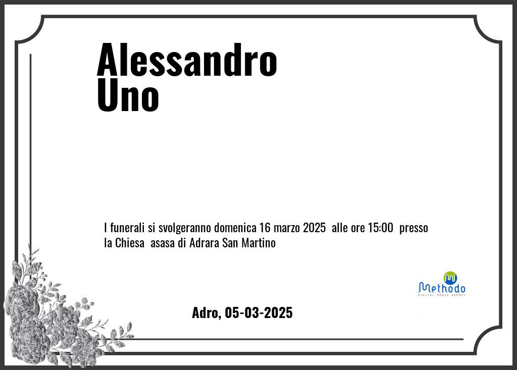 Manifesto funebre di Alessandro  Uno Adro